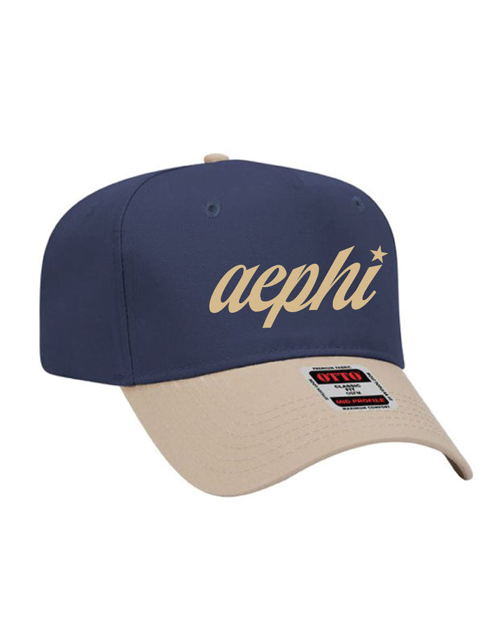 Star Script Embroidered Khaki/Navy Sorority Hat