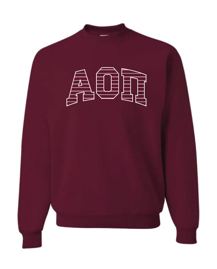 Striped Embroidered Maroon Sorority Crewneck