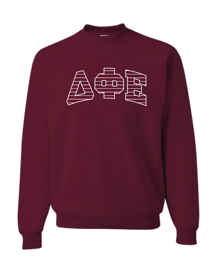 Striped Embroidered Maroon Sorority Crewneck