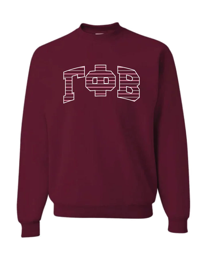 Striped Embroidered Maroon Sorority Crewneck