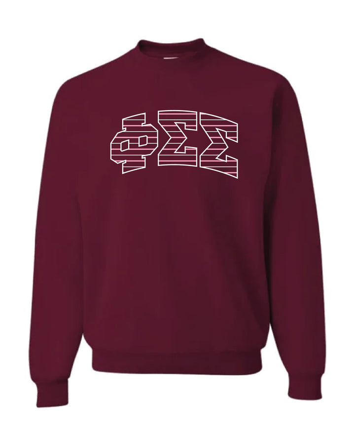 Striped Embroidered Maroon Sorority Crewneck