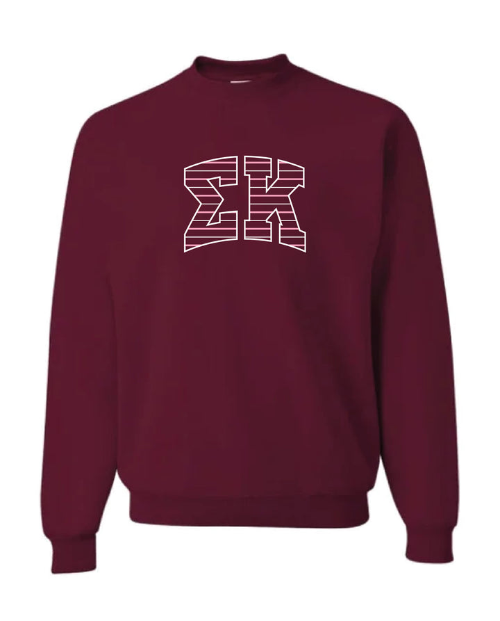 Striped Embroidered Maroon Sorority Crewneck