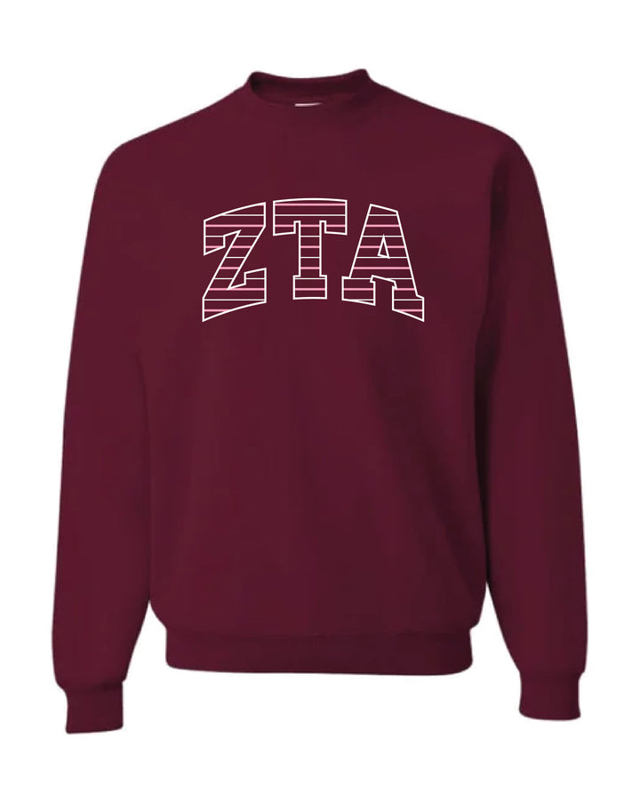 Striped Embroidered Maroon Sorority Crewneck