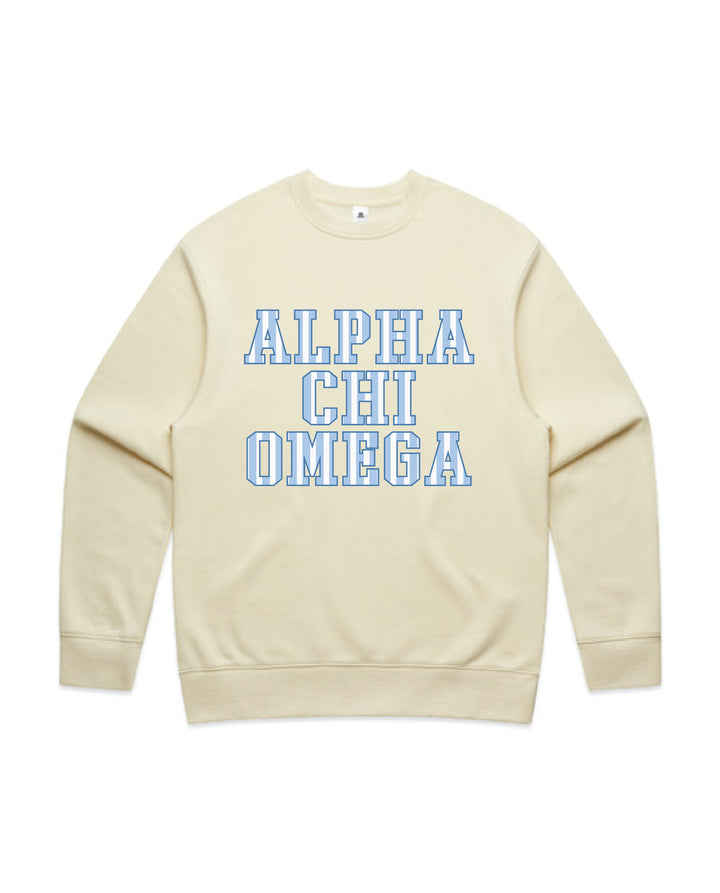 Striped Letters Heavy Weight Butter Sorority Crewneck