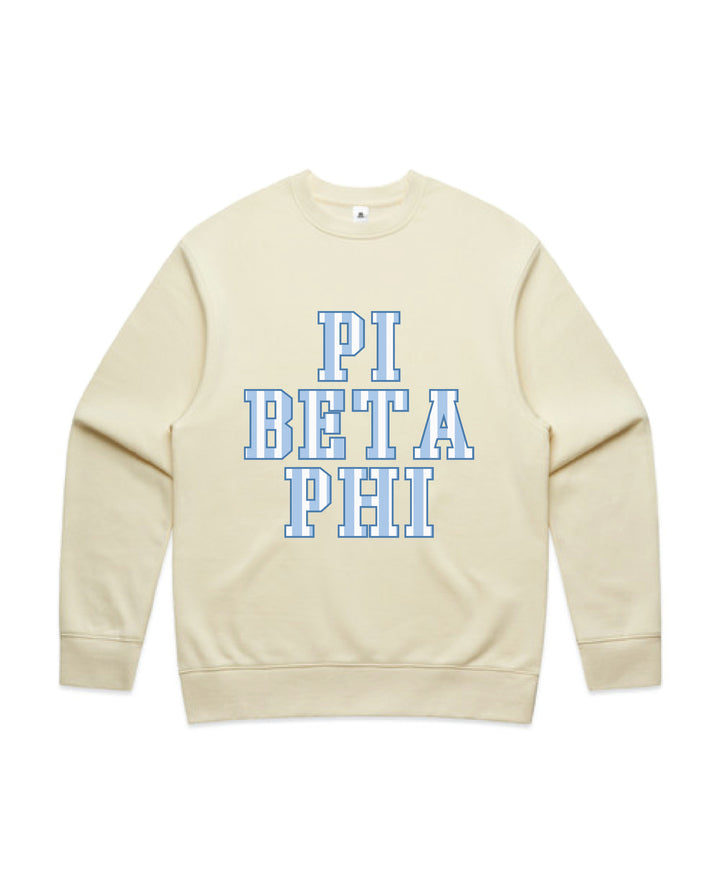 Striped Letters Heavy Weight Butter Sorority Crewneck