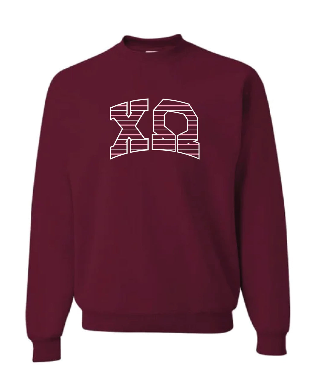 Striped Embroidered Maroon Sorority Crewneck