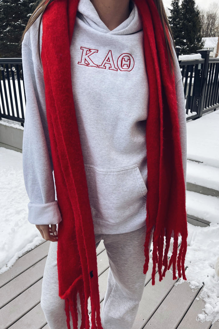 Embroidered Outline White Heather Sorority Hoodie