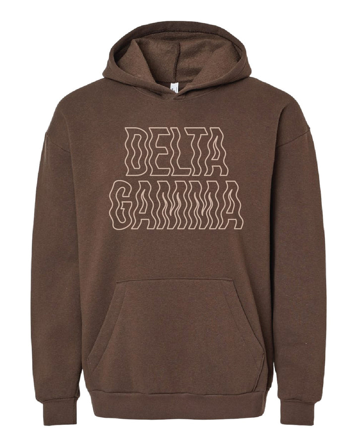 Brown Wavy Embroidered Sorority Hoodie - 2XL - 3XL