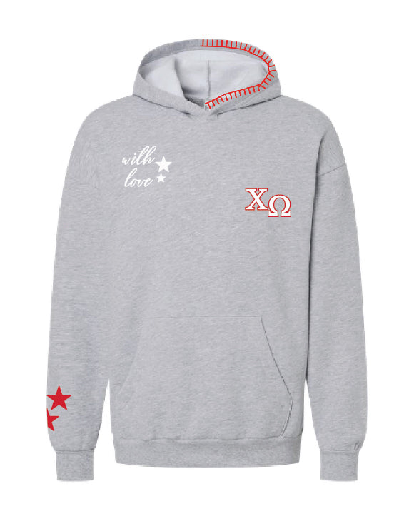 With Love Stars Red Hood Stitch Sorority Hoodie