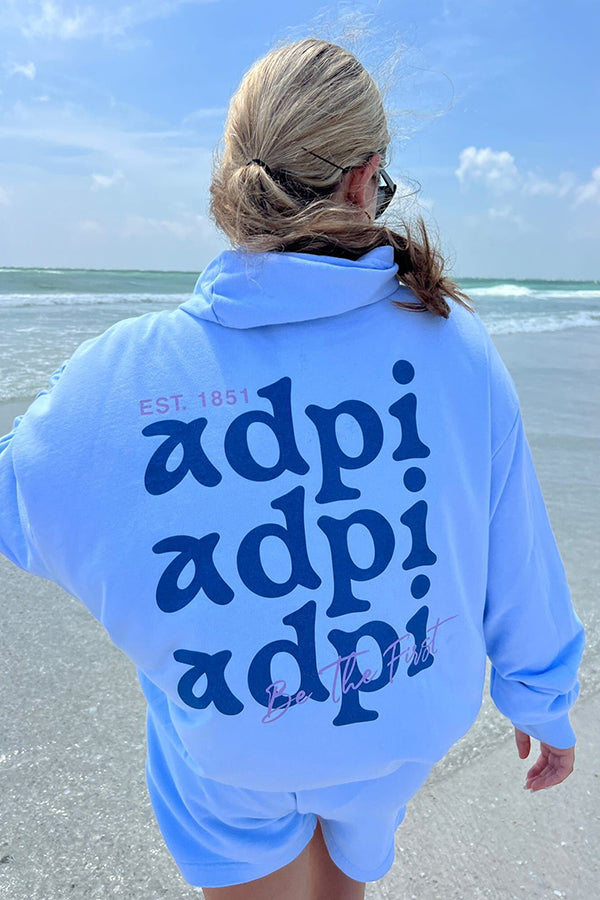 Alpha Delta Pi Arctic Blue Mix Type Matching Set Light Weight Hoodie