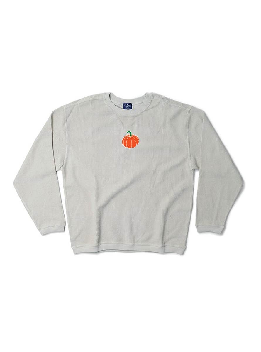 Pumpkin Embroidered Corded Crewneck