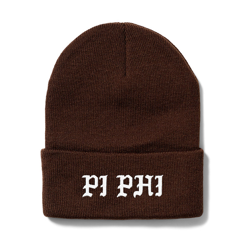 Brown Greek Embroidered Beanie