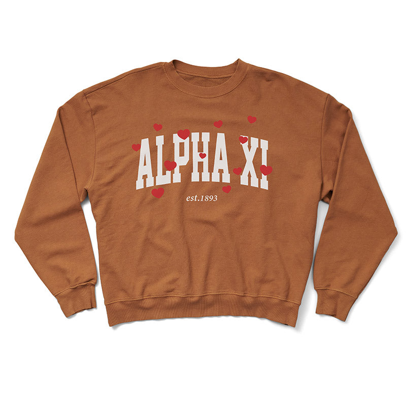 Caffeine Varsity Heart Light Weight Crewneck