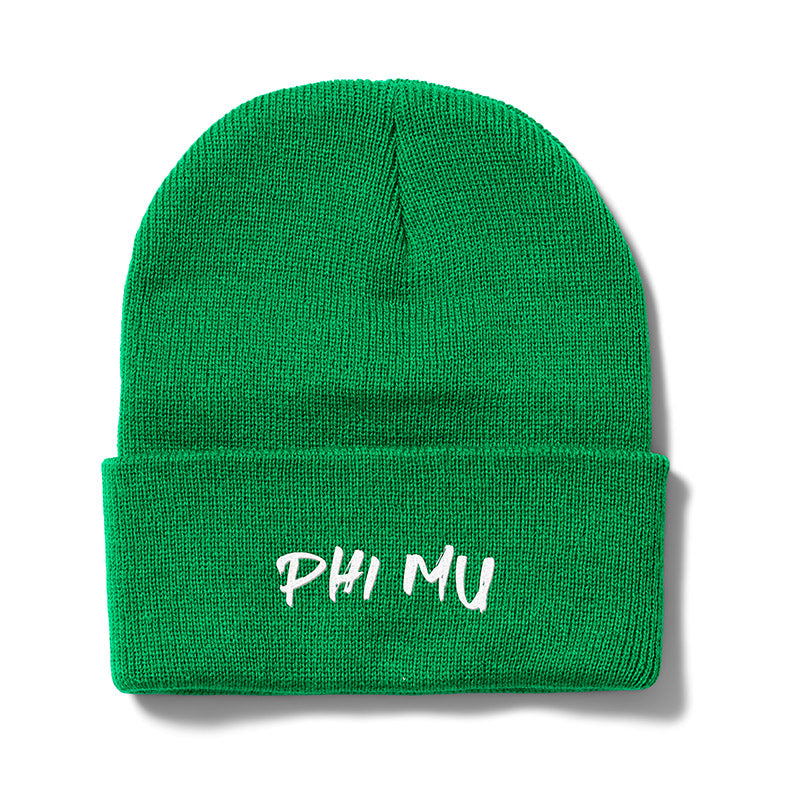 Green Greek Embroidered Beanie