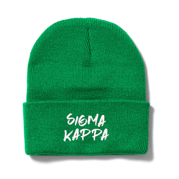 Green Greek Embroidered Beanie