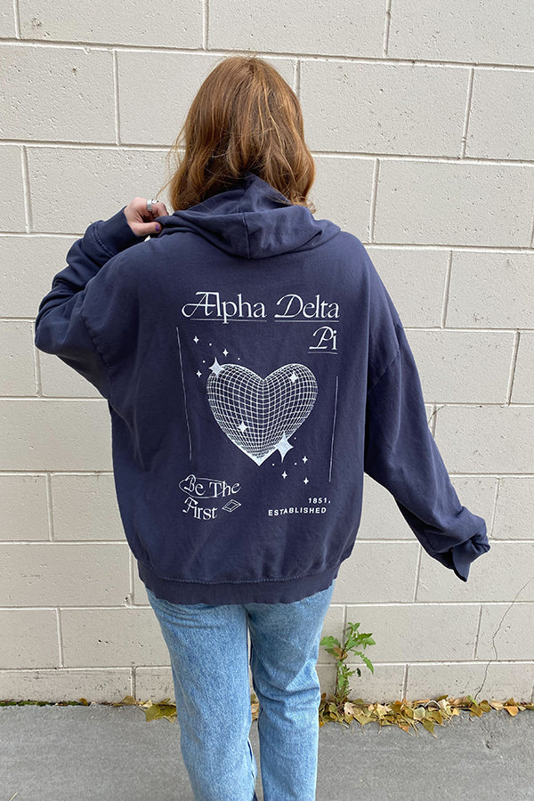 Alpha Delta Pi Midnight Sky Disco Heart Matching Set Light Weight Hoodie