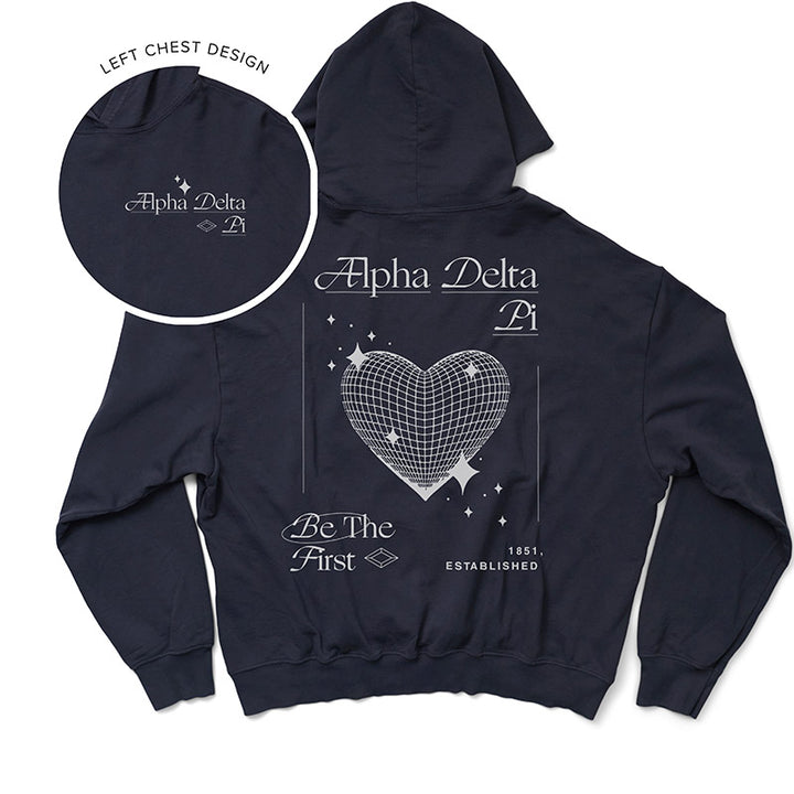 Alpha Delta Pi Midnight Sky Disco Heart Matching Set Light Weight Hoodie