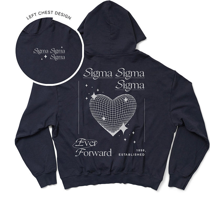 Midnight Sky Disco Heart Matching Set Light Weight Sorority Hoodie - 2XL