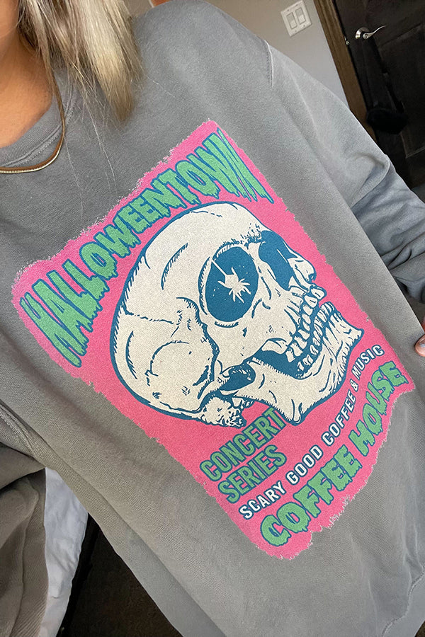 Grey Halloweentown Coffee Crewneck